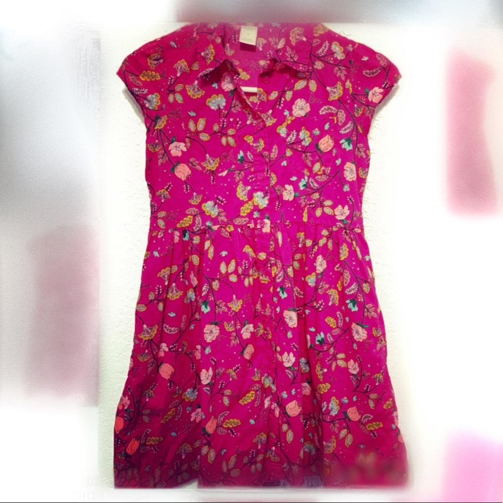 Floral Print Magenta Button Down Cotton Dress sz12
